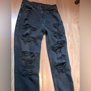 American Eagle Strigid Black Jeans Sz 00~Ripped~Destroyed~Skinny Fit~High Waist